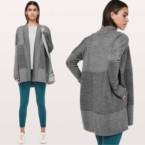 Lululemon Athletica Gray Sit In Lotus Wrap Merino Wool Cardigan Sweater Size 4